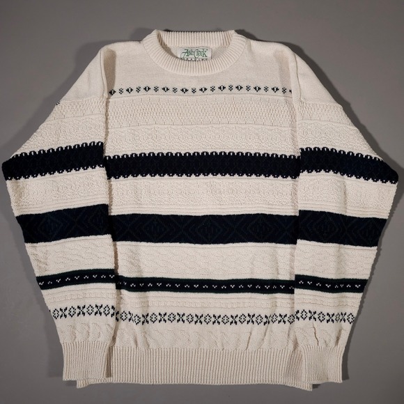 Ash Creek Trading Other - Ash Creek Trading Sweater Mens XL Cream Navy Striped Textured Cotton Knit USA